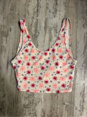 Fleo Pink & Red Floral Heart Crop Tank Size Small